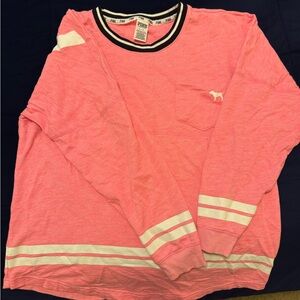 Pink Long Sleeve Shirt with White Stripes